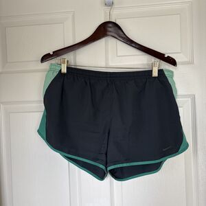 Nike Gym Shorts Dri Fit Lined Running Athletic Womens Size L Gray, Green